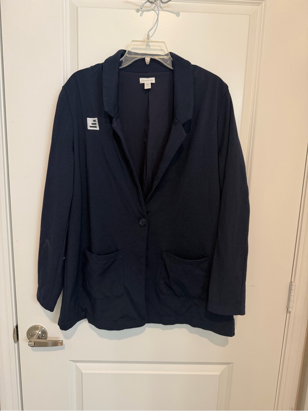 Garnet Hill Navy Tencel Wool Knit Blazer Jacket Size 14 Preppy